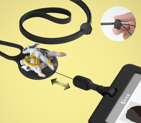 伸縮掛繩長度可伸縮50cm，掛繩上的調節扣可調節長度