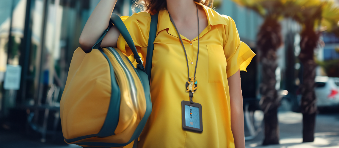 學生使用頸掛伸縮開窗識別證套 拉出拉繩放至捷運感應處刷卡進站